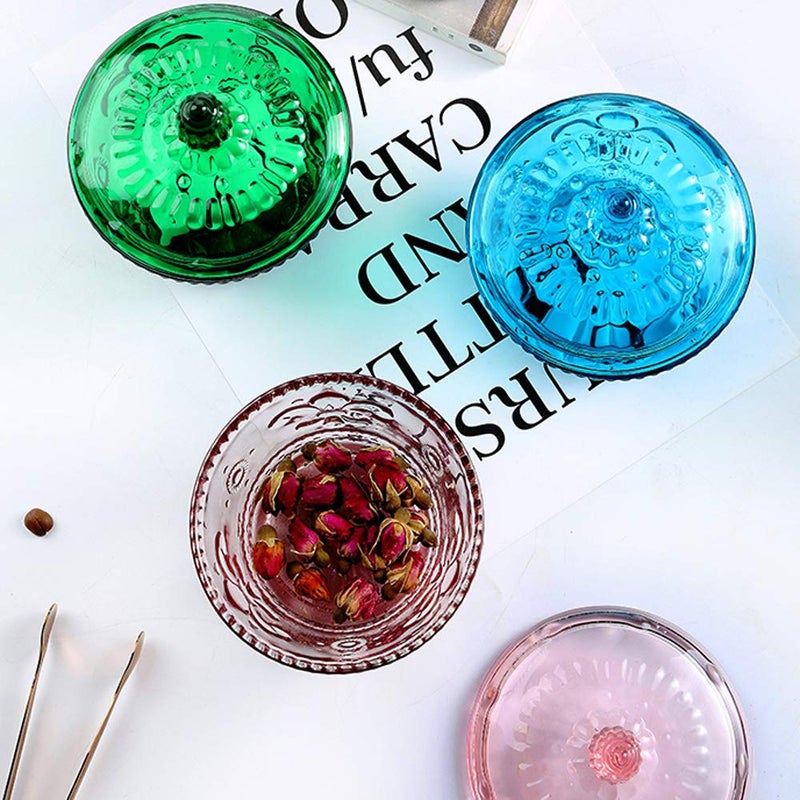 MASSJOY European Retro Nostalgic Three-Dimensional Relief Color Glass Jar Candy Jar Seasoning Jar With Lid - Image 3